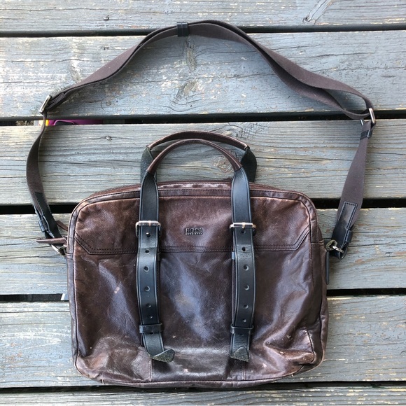 Vintage Hugo Boss real leather messenger bag